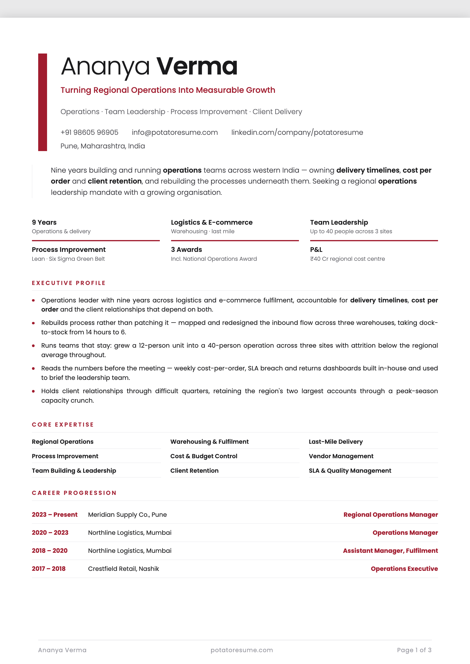 Crimson Rule resume template — page one preview