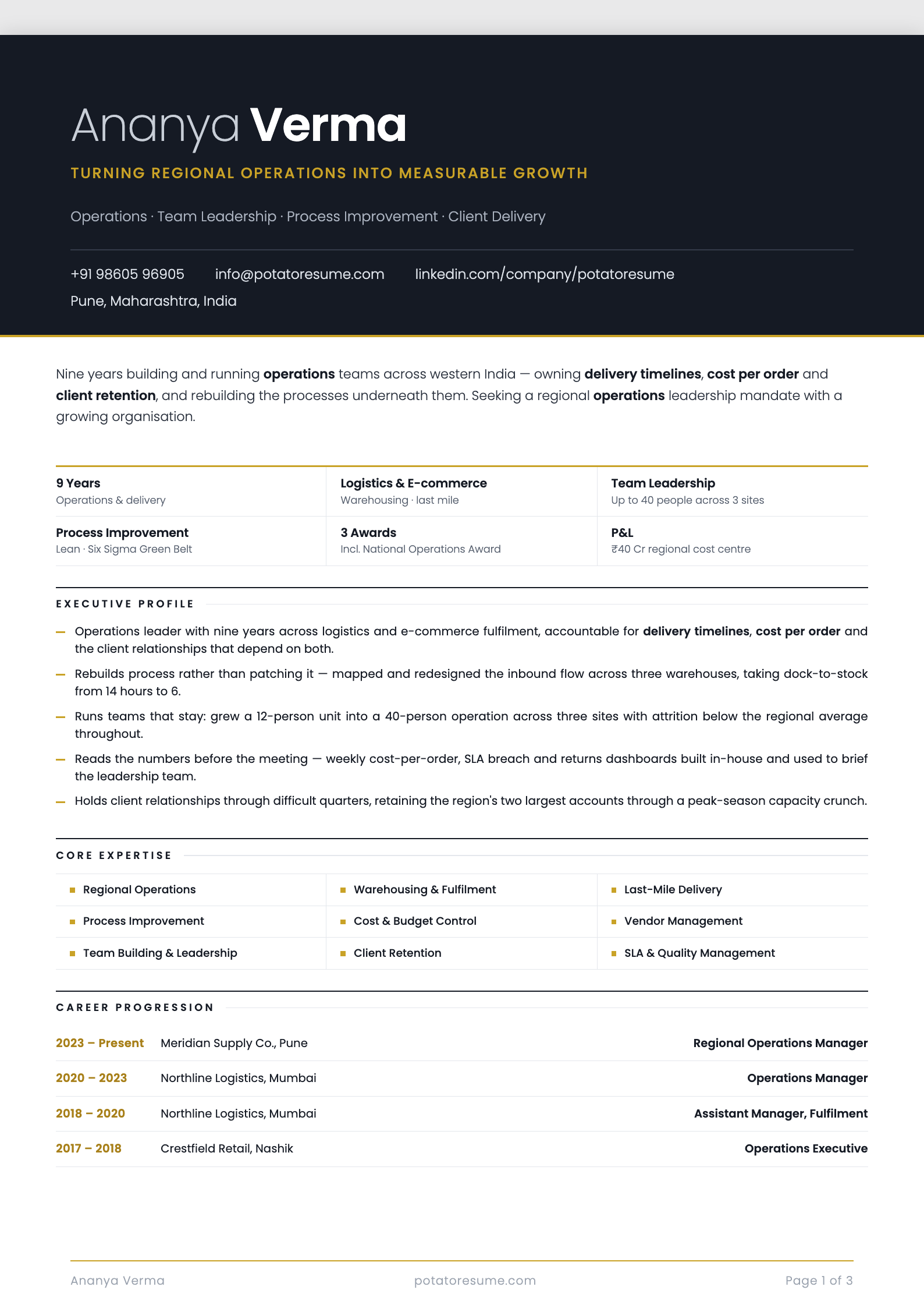 Midnight Slab resume template — page one preview