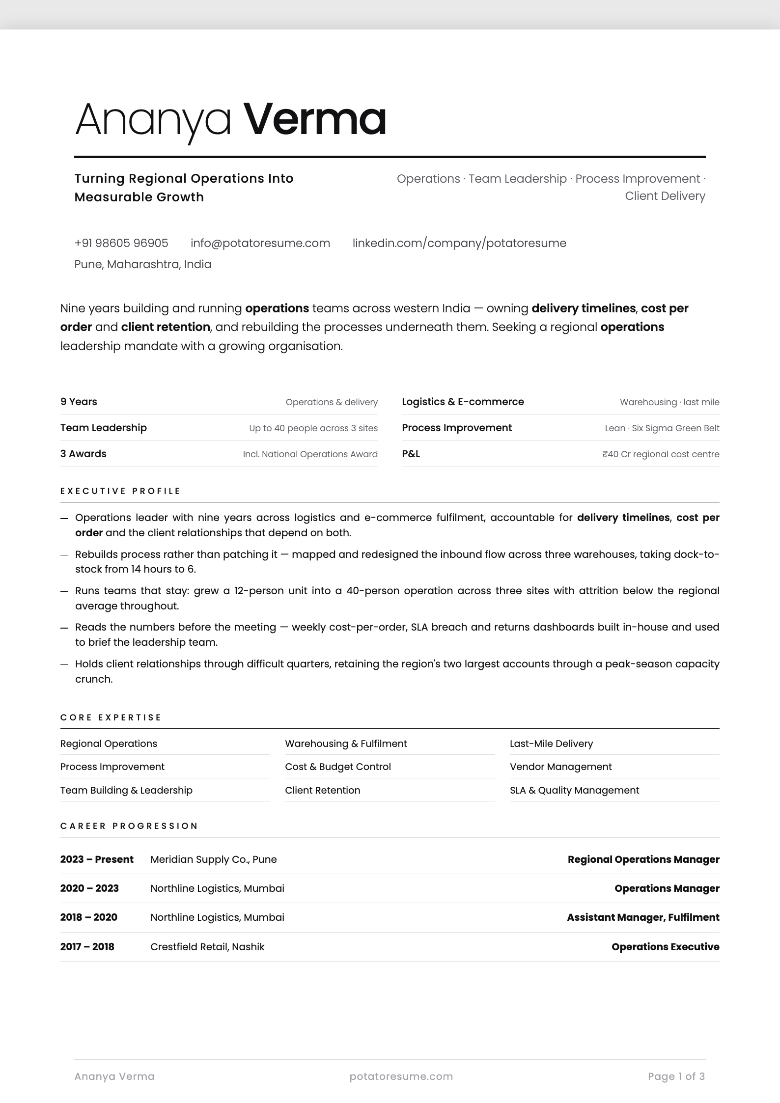Onyx Minimal resume template — page one preview